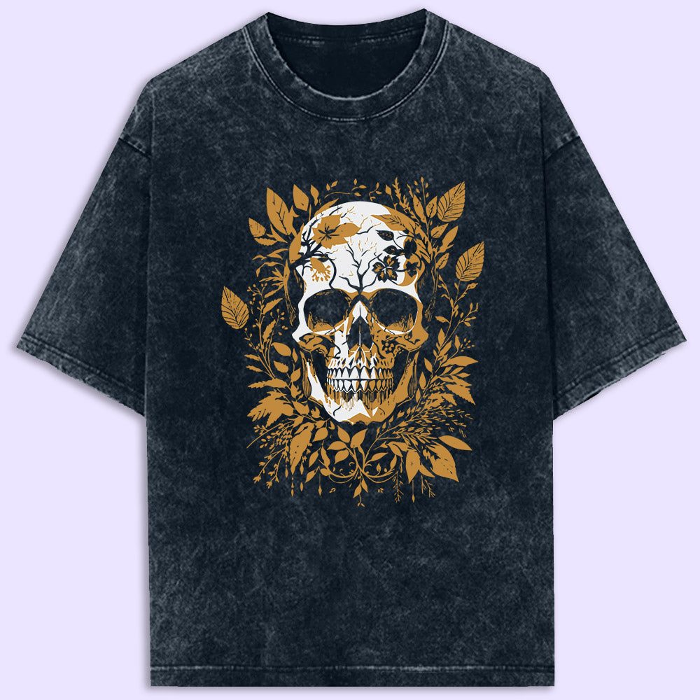 Skull & Leaves Acid Wash Oversized T-Shirt