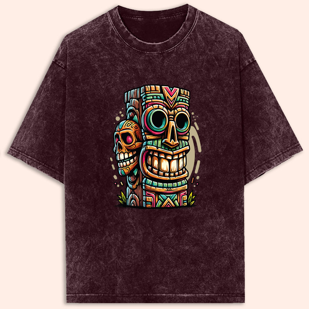 Tiki Totem Acid Wash Oversized T-Shirt