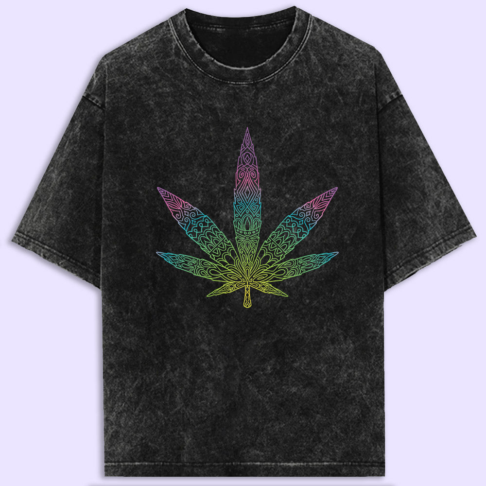 Colourful Leaf Acid Wash Oversized T-Shirt