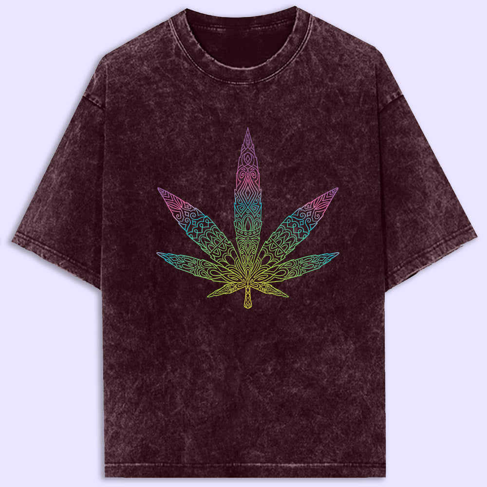 Colourful Leaf Acid Wash Oversized T-Shirt