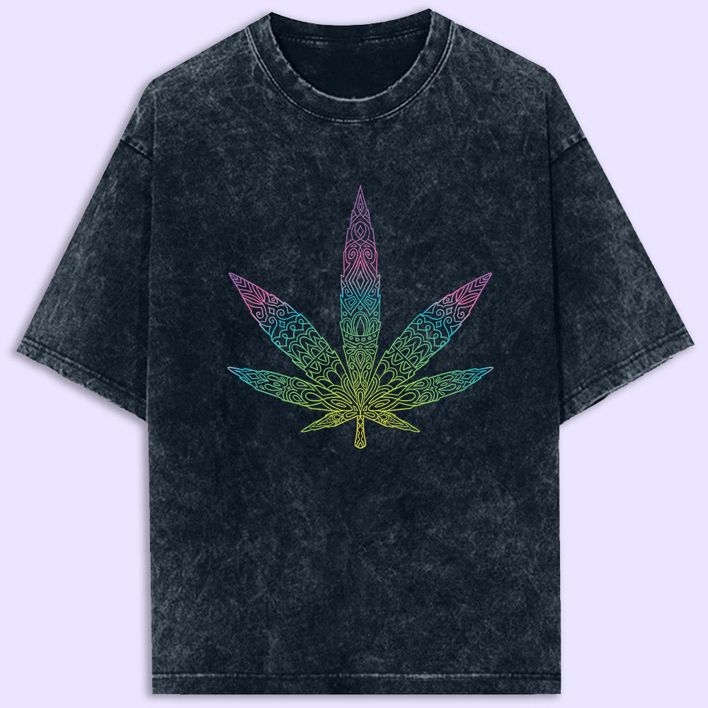 Colourful Leaf Acid Wash Oversized T-Shirt