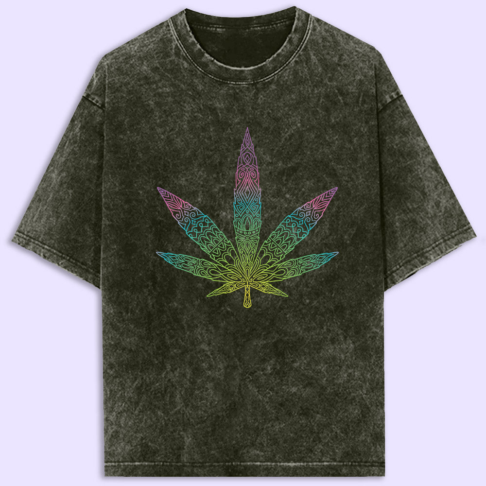 Colourful Leaf Acid Wash Oversized T-Shirt