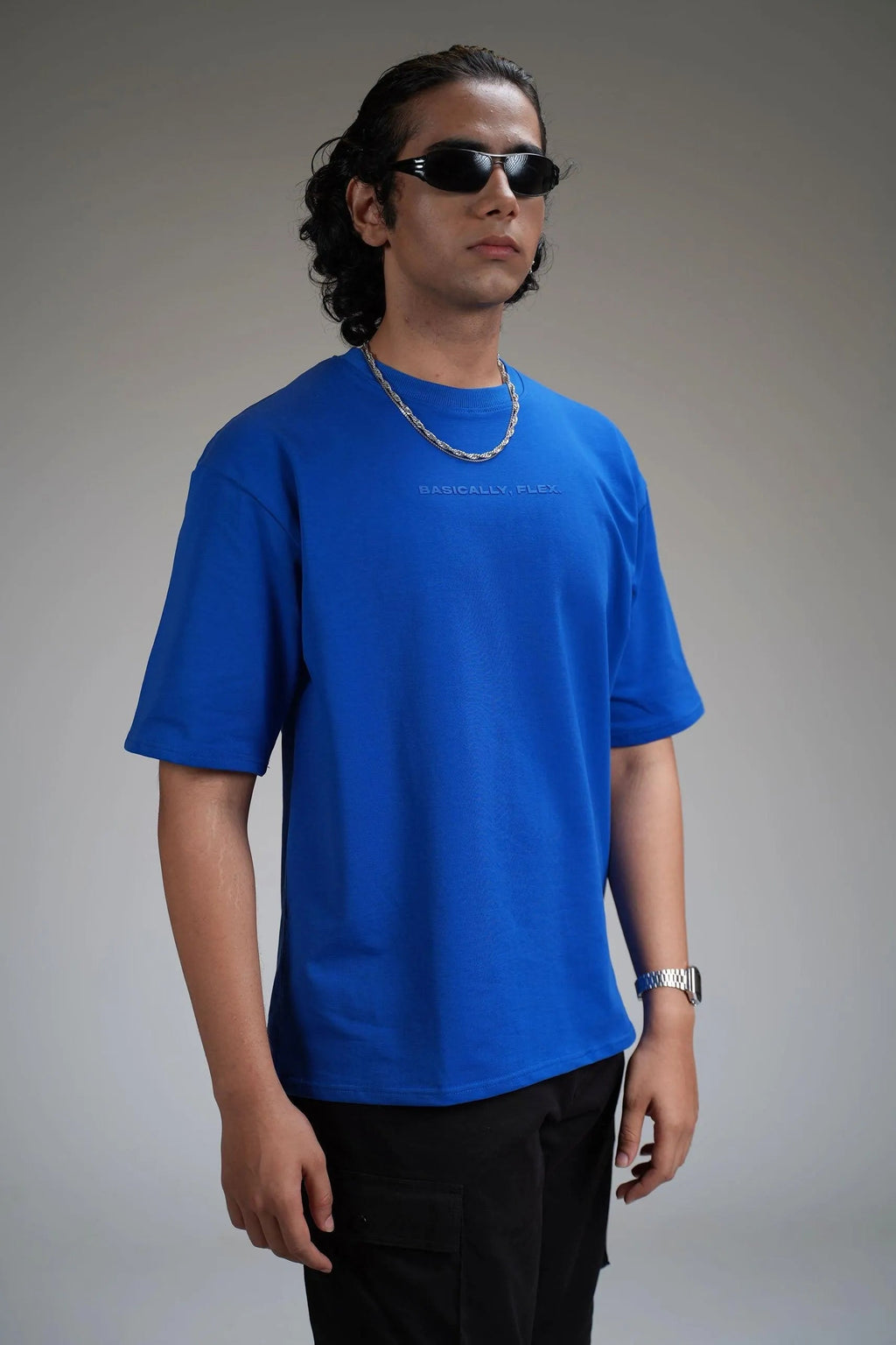 Basic Plain Blue Heavyweight Oversized T-shirt
