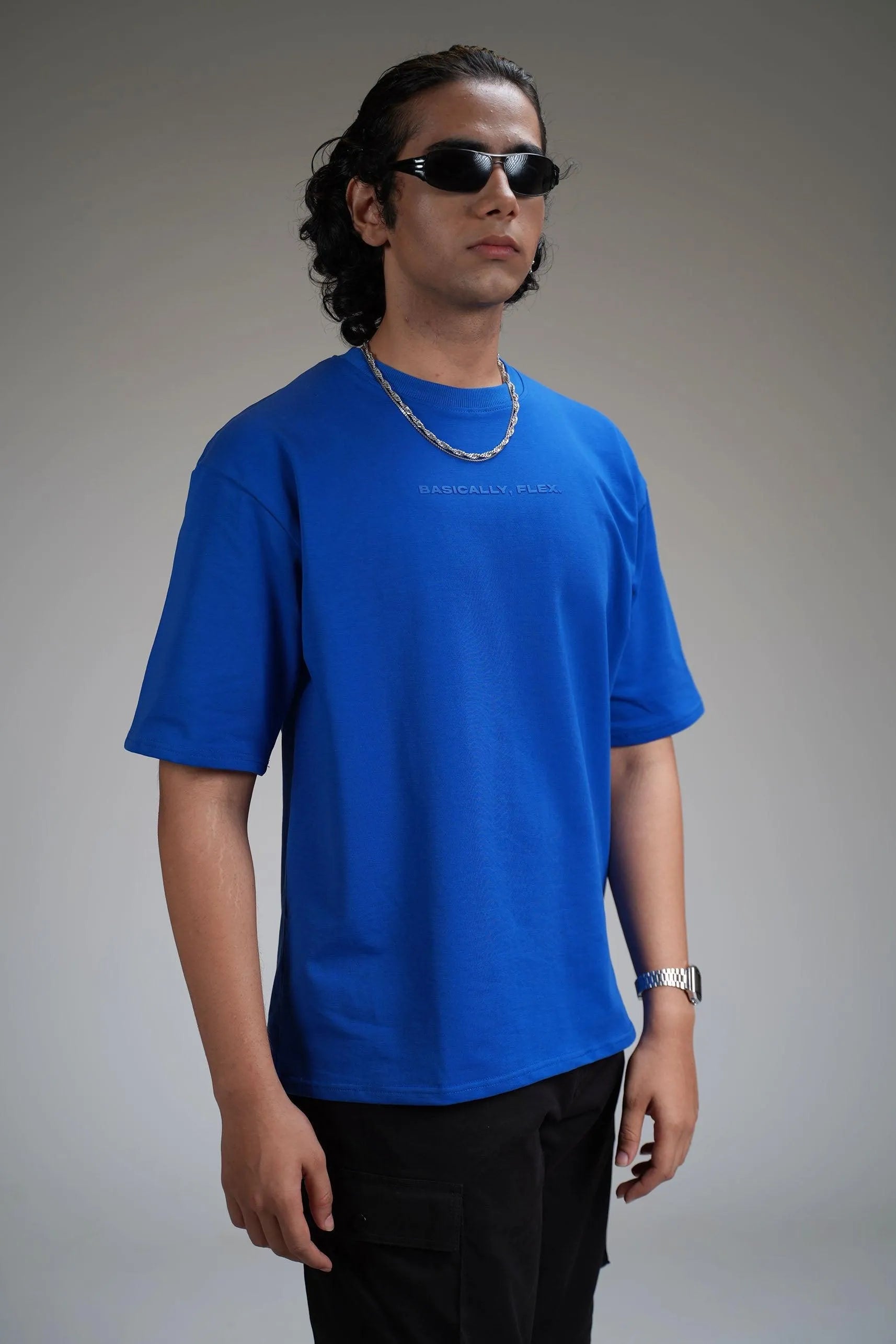 Basic Plain Blue Heavyweight Oversized T-shirt