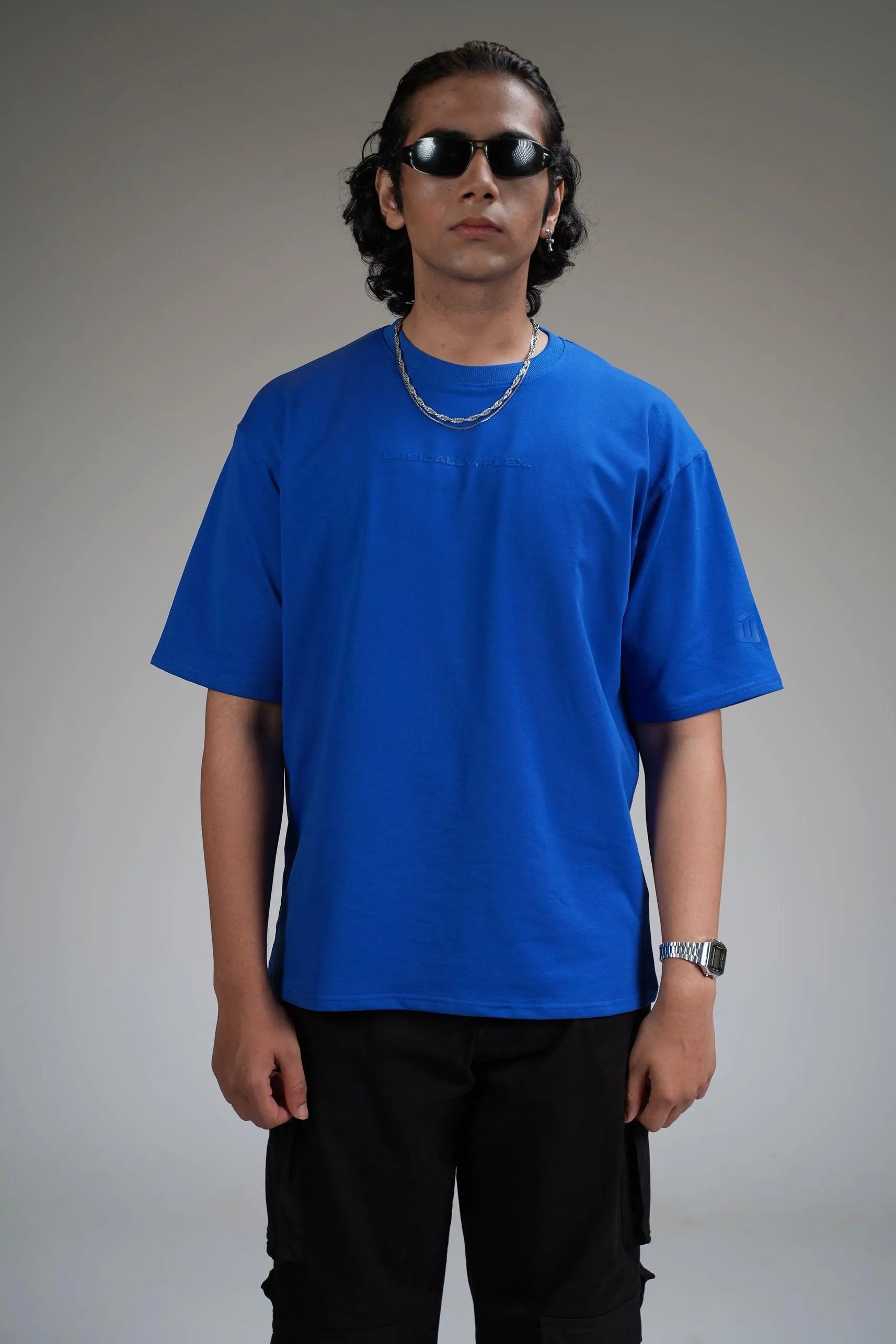 Basic Plain Blue Heavyweight Oversized T-shirt