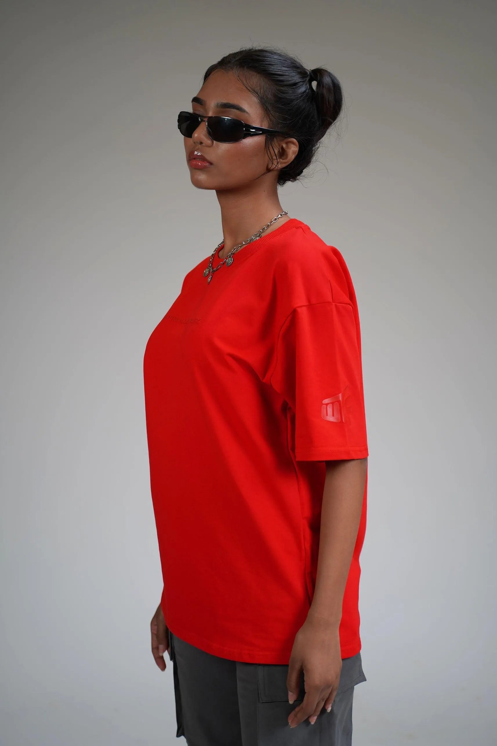 Basic Plain Red Oversized Heavyweight T-shirt
