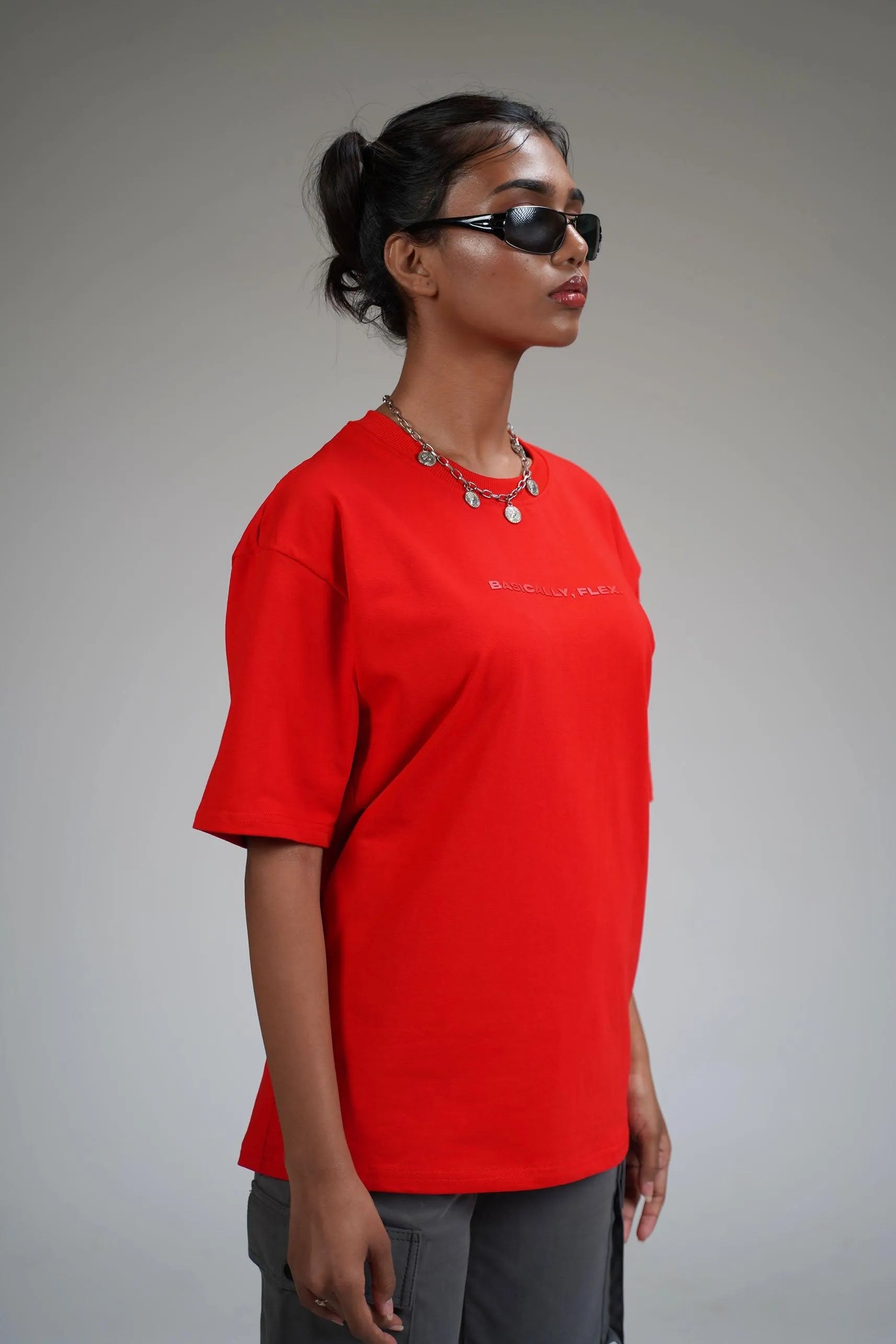 Basic Plain Red Oversized Heavyweight T-shirt