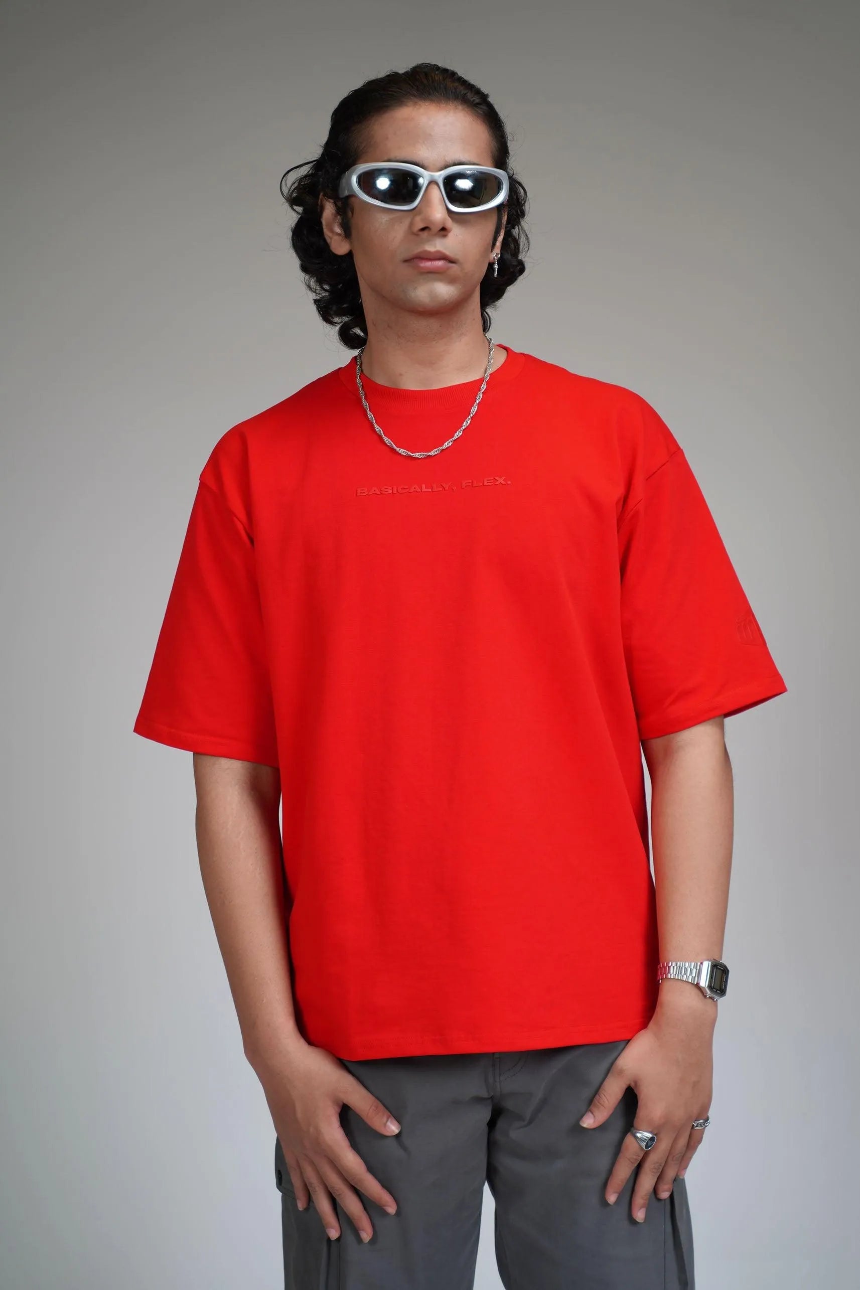 Basic Plain Red Oversized Heavyweight T-shirt
