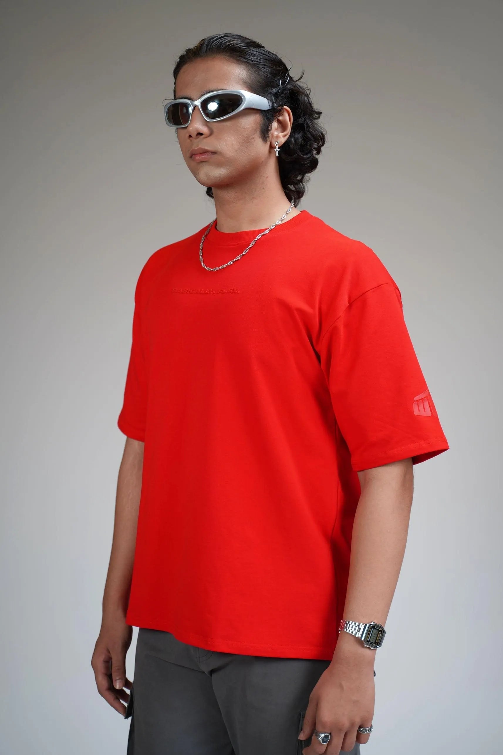 Basic Plain Red Oversized Heavyweight T-shirt