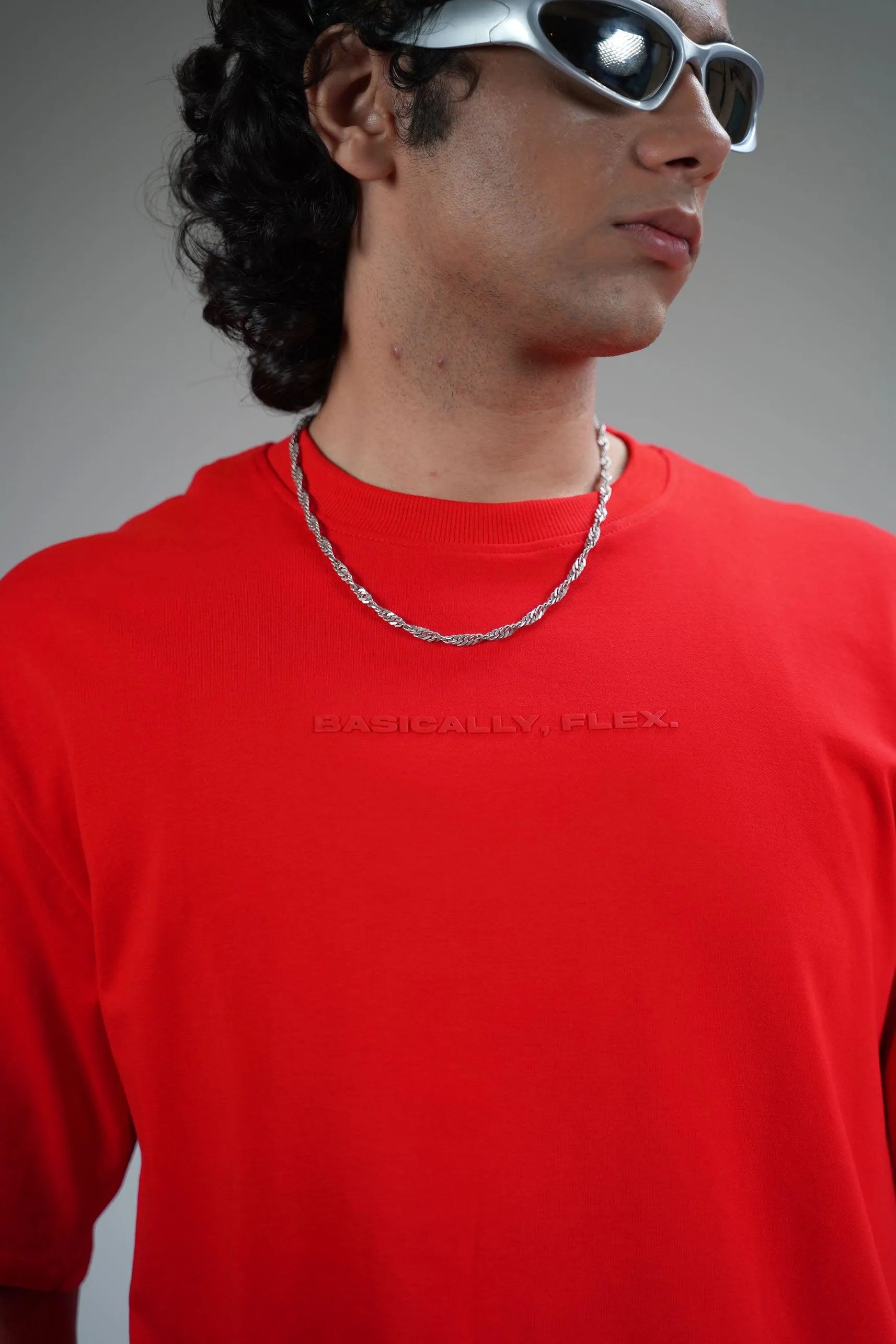Basic Plain Red Oversized Heavyweight T-shirt