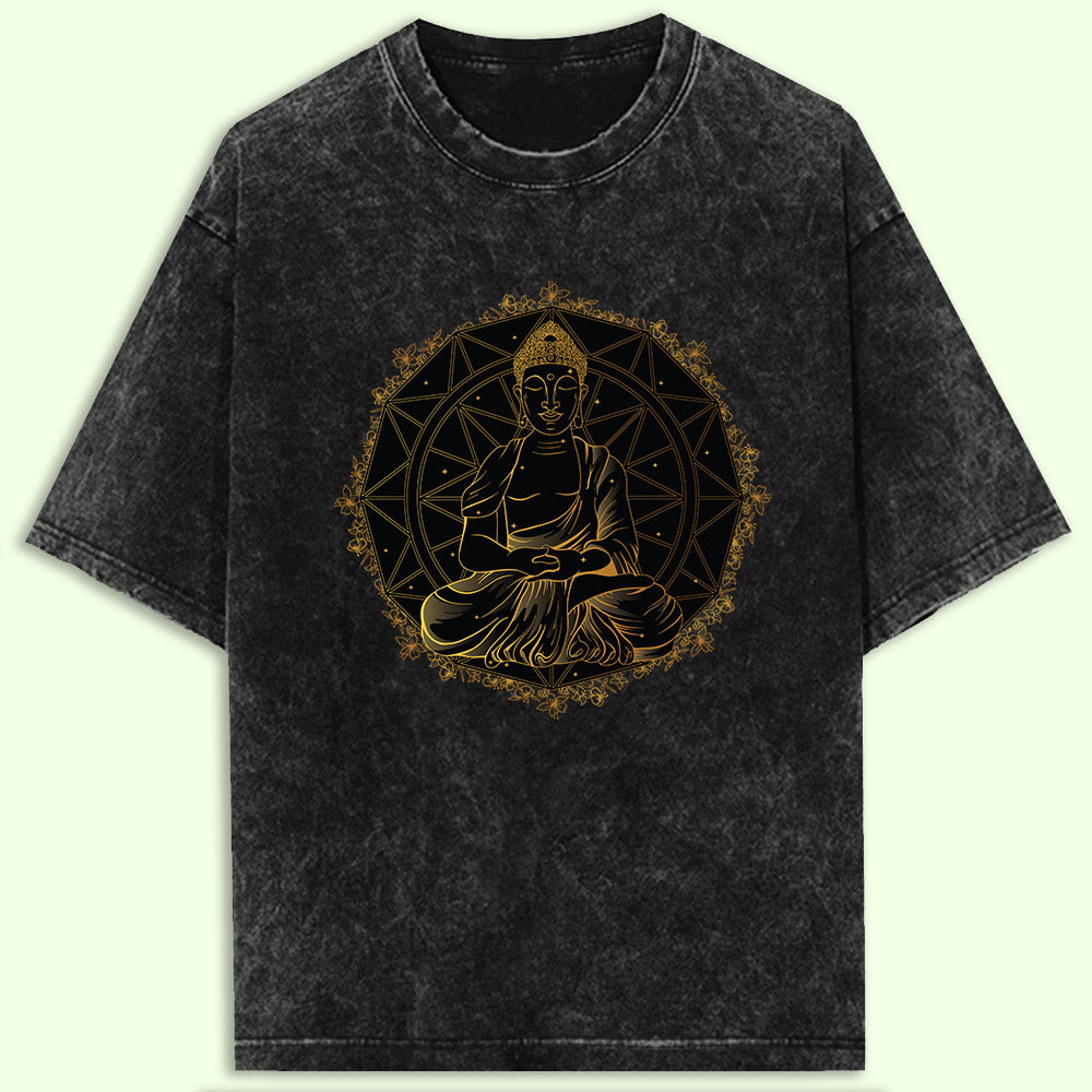Buddha Mandala Acid Wash Oversized T-Shirt