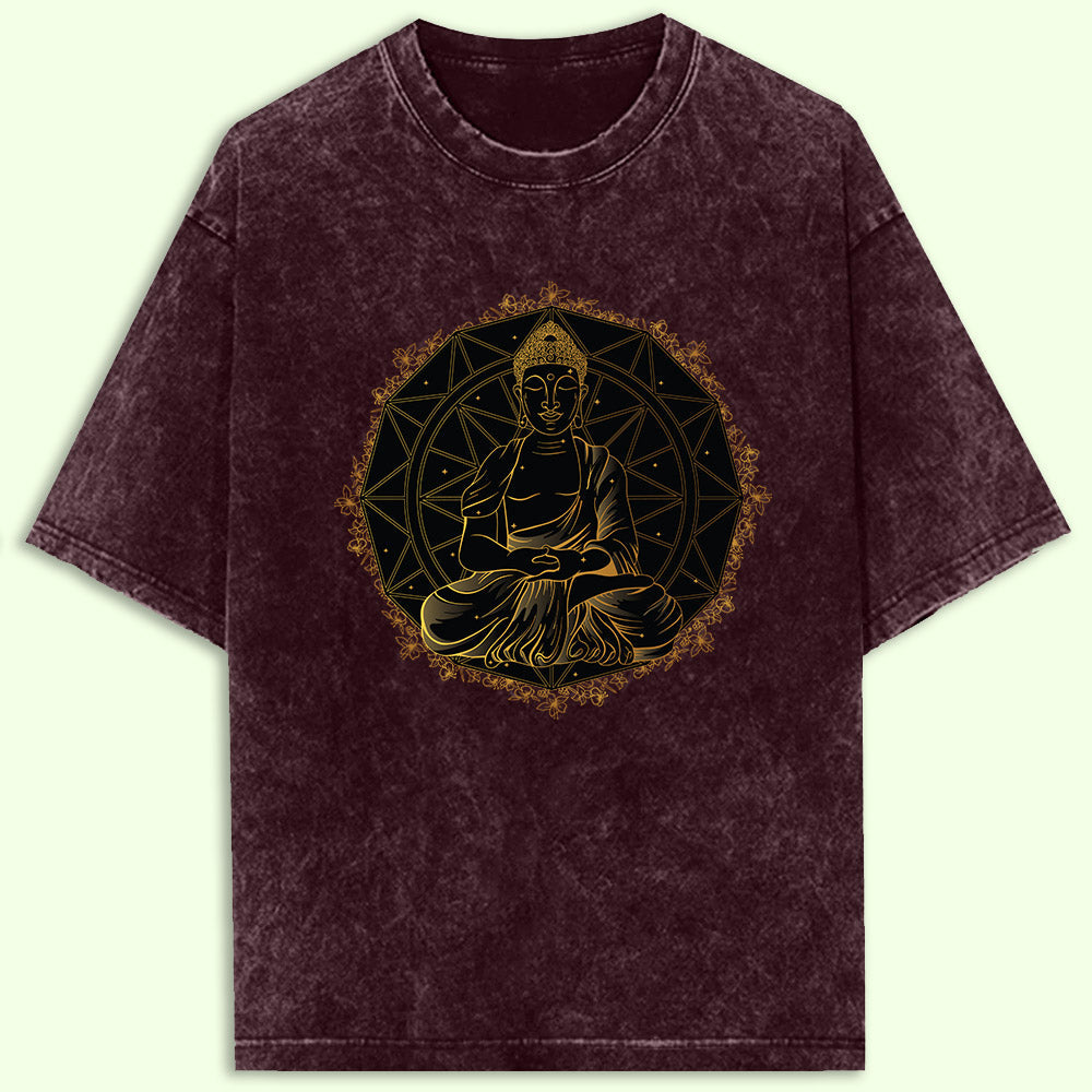 Buddha Mandala Acid Wash Oversized T-Shirt