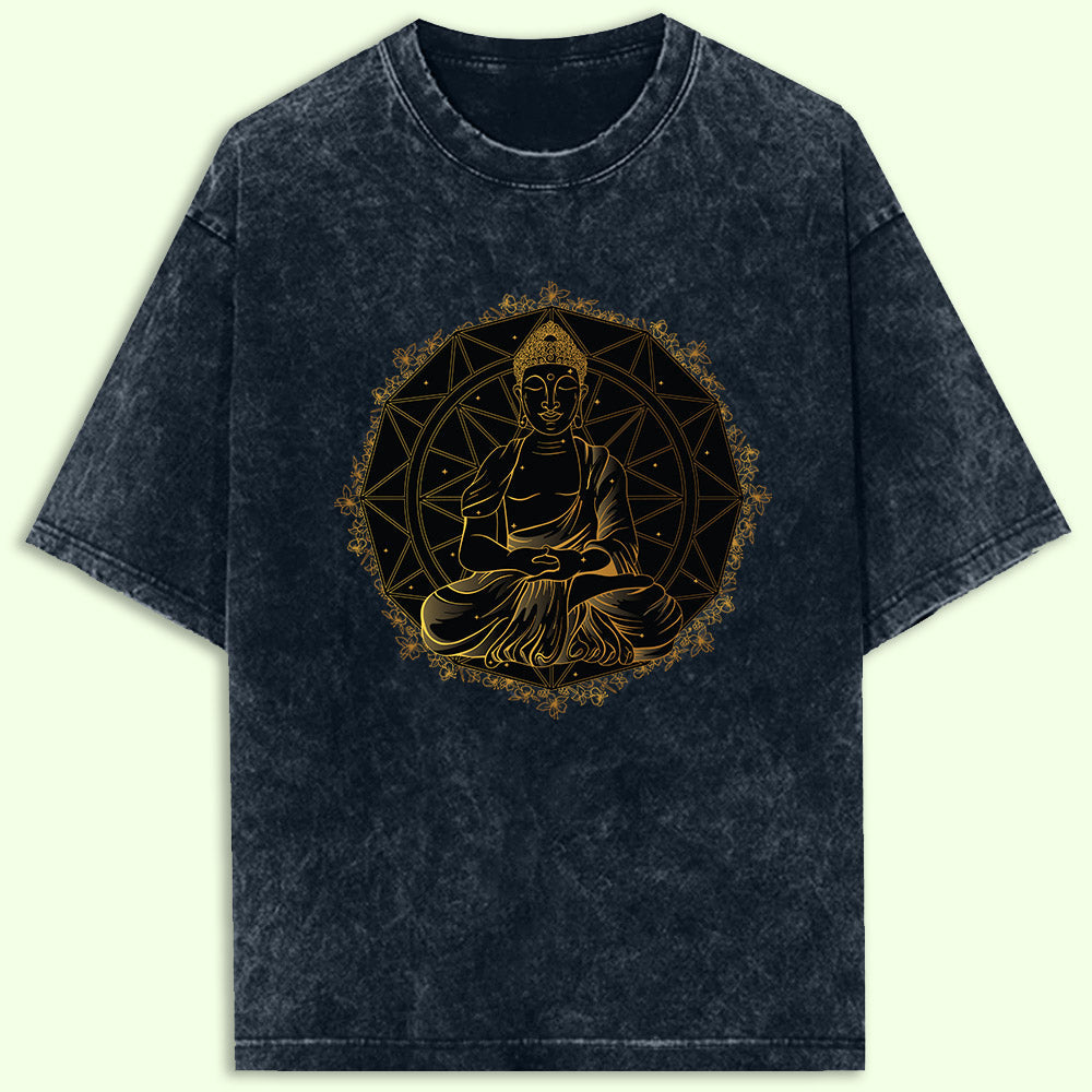 Buddha Mandala Acid Wash Oversized T-Shirt