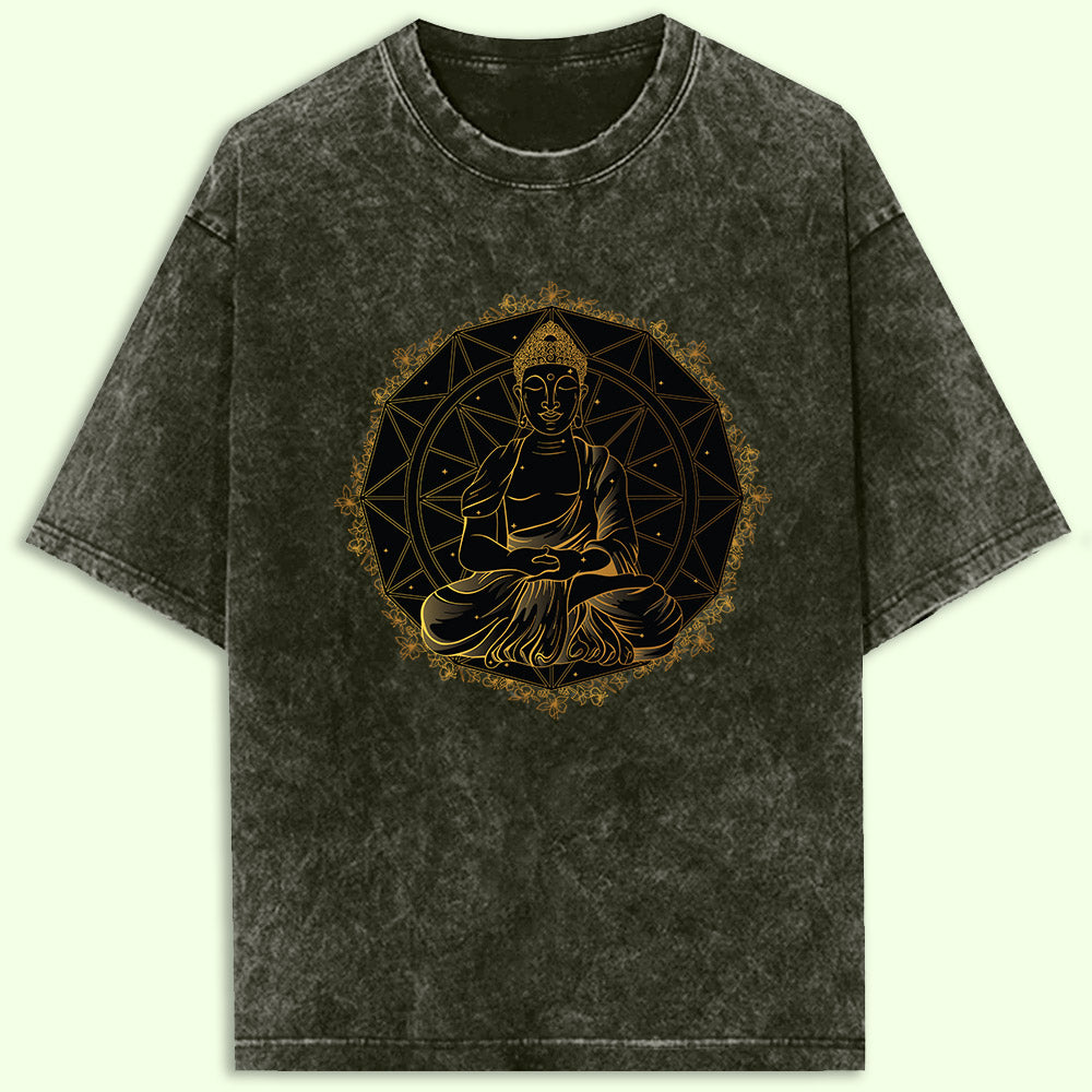 Buddha Mandala Acid Wash Oversized T-Shirt