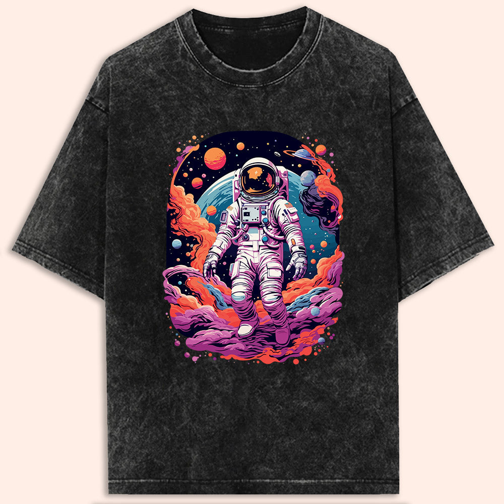 Colourful Space Astronaut Acid Wash Oversized T-Shirt