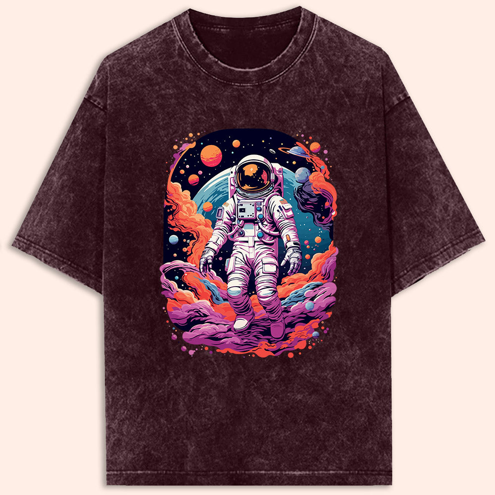Colourful Space Astronaut Acid Wash Oversized T-Shirt