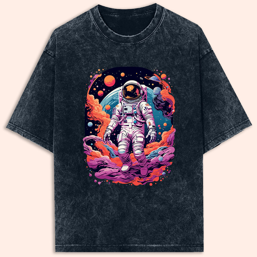 Colourful Space Astronaut Acid Wash Oversized T-Shirt
