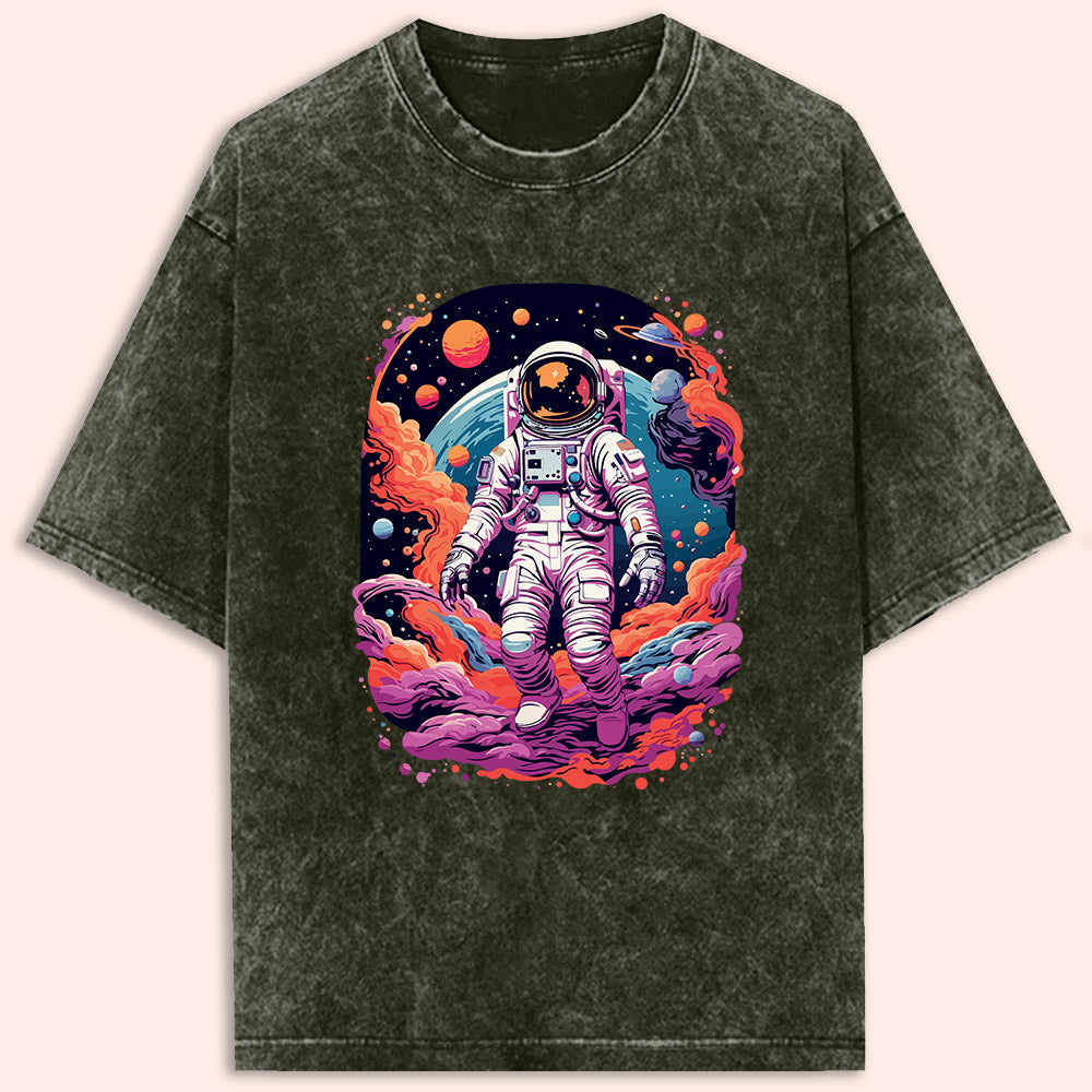 Colourful Space Astronaut Acid Wash Oversized T-Shirt