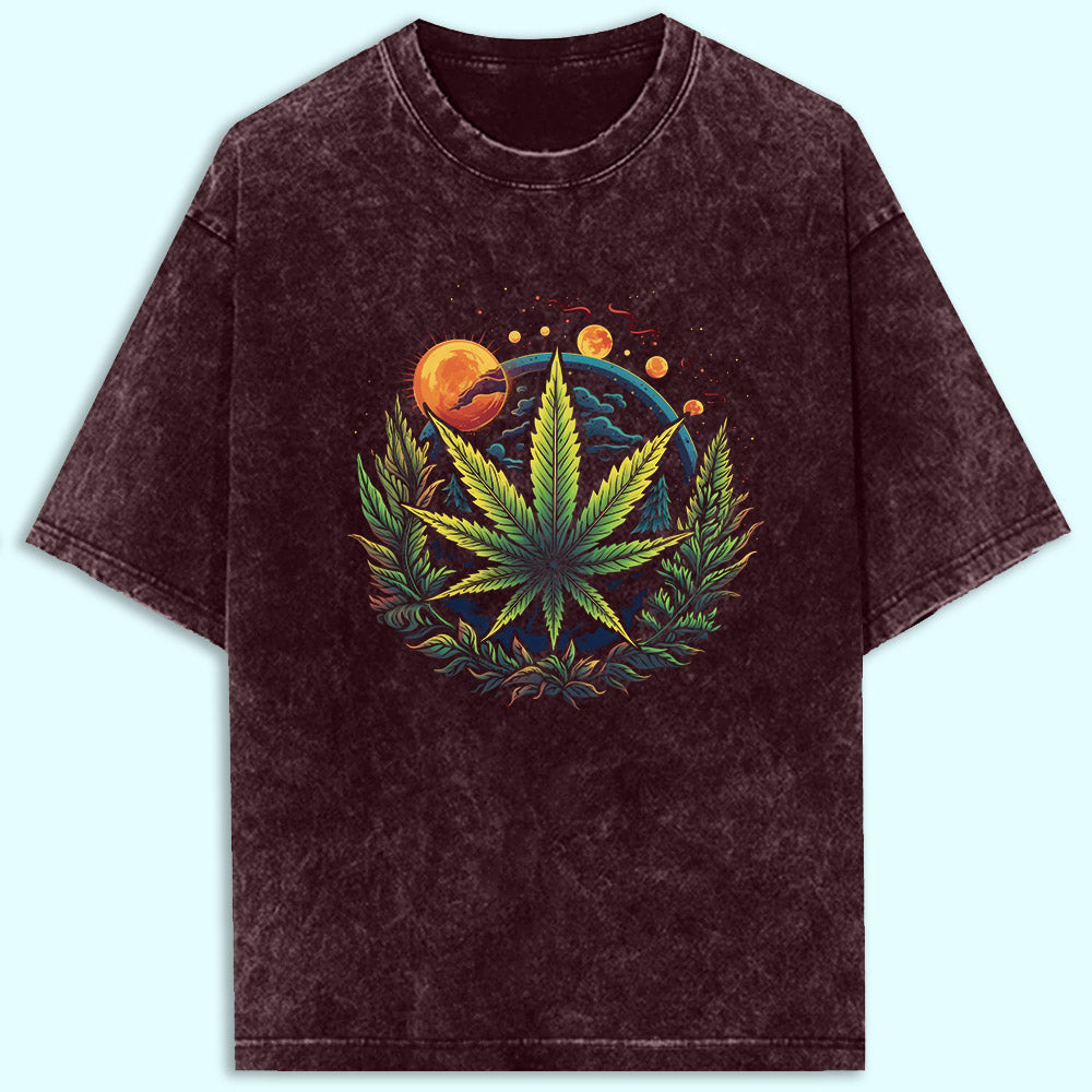 Cosmic Leaf Acid Wash Oversized T-Shirt