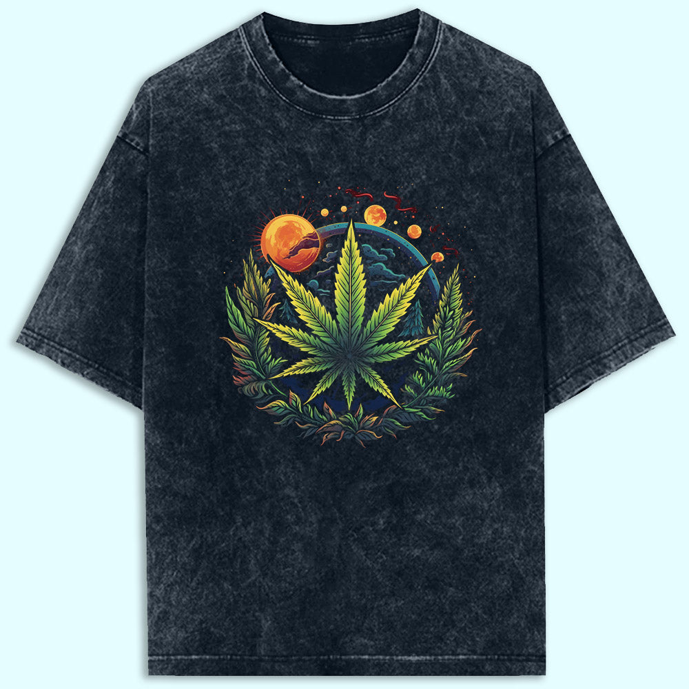 Cosmic Leaf Acid Wash Oversized T-Shirt