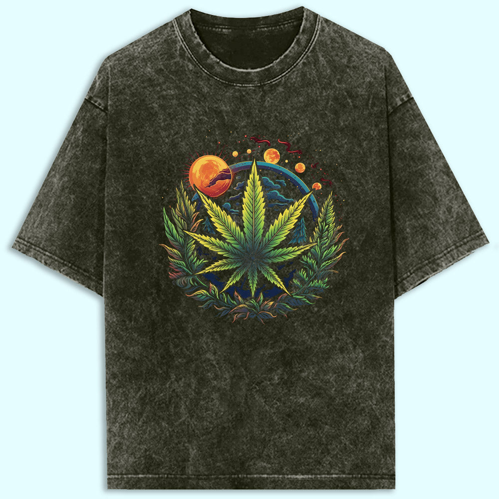 Cosmic Leaf Acid Wash Oversized T-Shirt