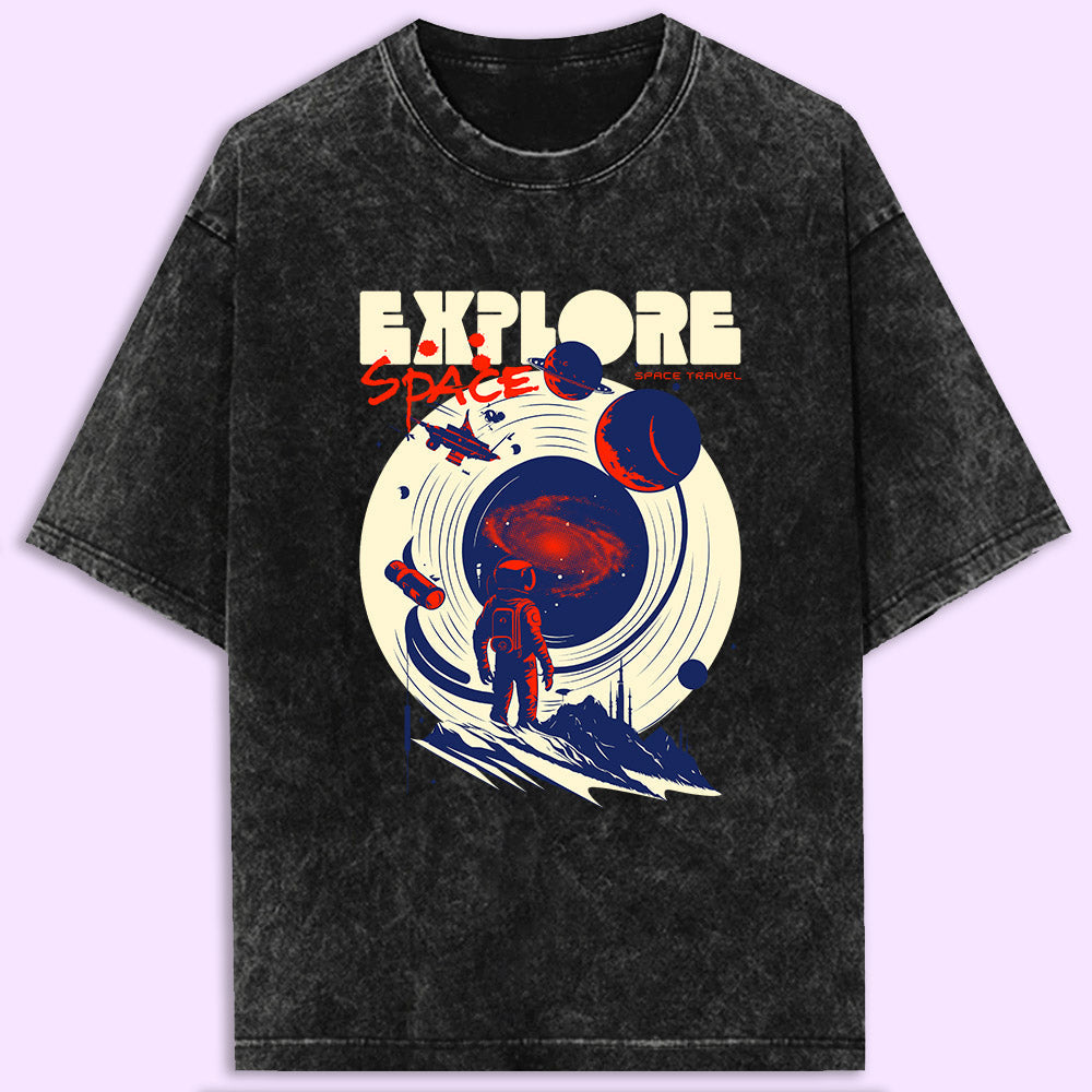 Explore Space Acid Wash Oversized T-Shirt