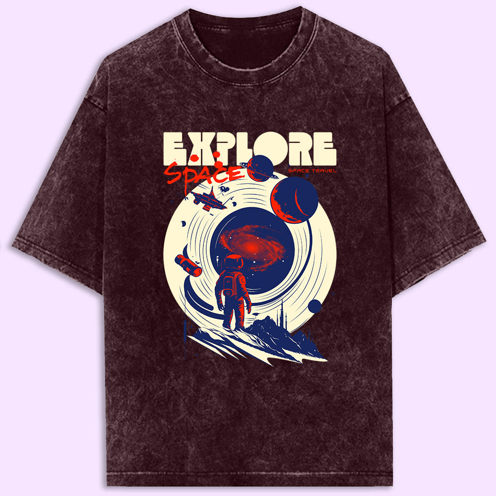 Explore Space Acid Wash Oversized T-Shirt