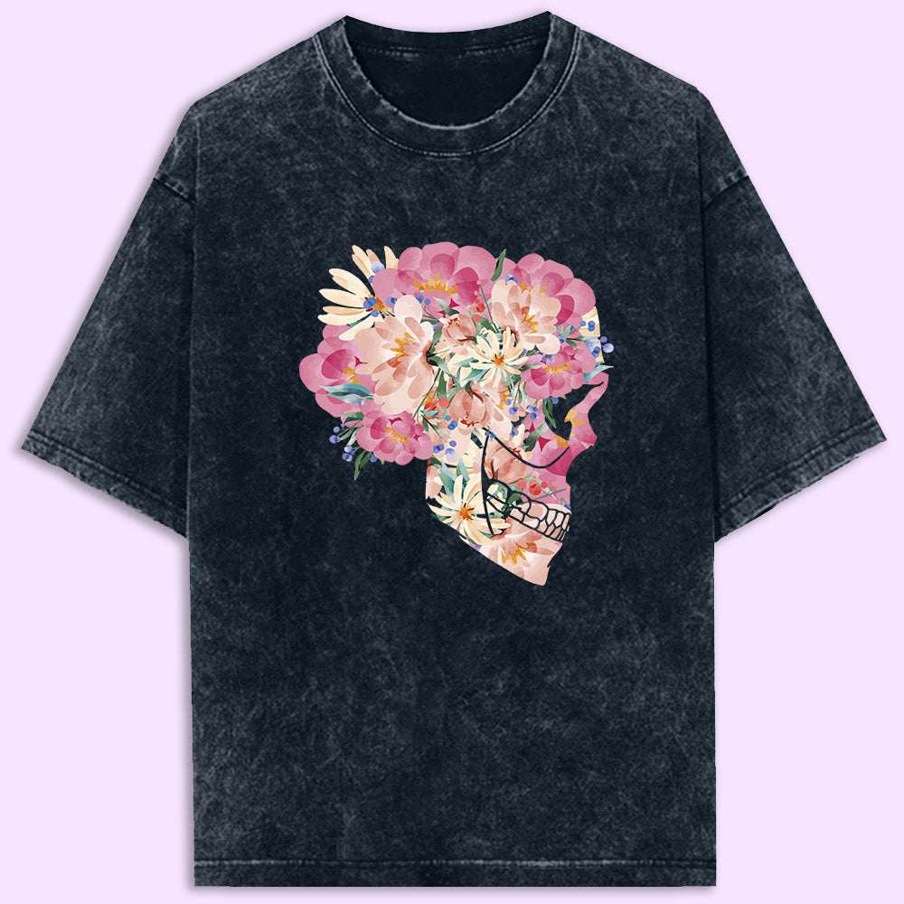 Floral Skull Acid Wash Oversized T-Shirt