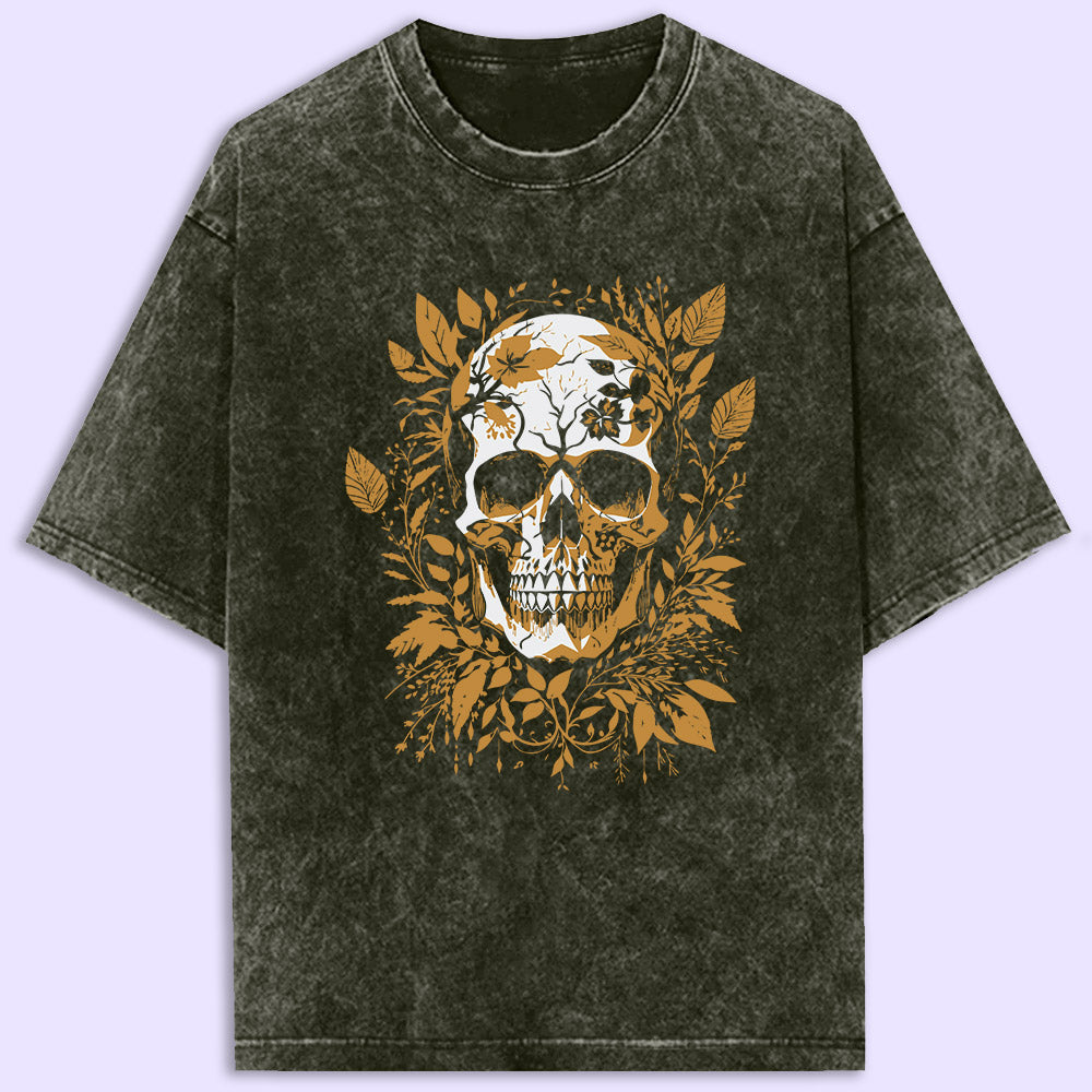 Skull & Leaves Acid Wash Oversized T-Shirt